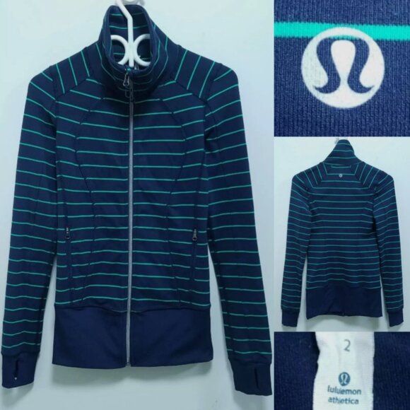 Lululemon Nice Asana Jacket 2 XXS Inkwell Slalom Stripe Womens Zipper Sweater - Picture 1 of 8